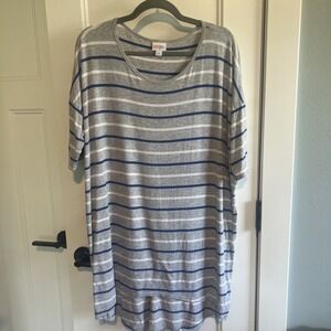 LuLaRoe Women's Size Large Carly Gray, Blue Striped   Midi Dress‎